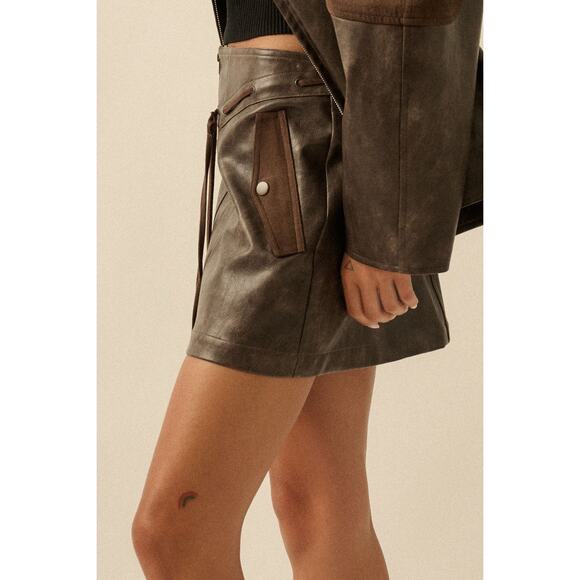 Promesa Size Small Espresso Faux Leather and Suede Zip-Up Mini Skirt - Picture 9 of 9